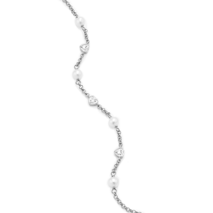 Hearts & Pearls Station Bolo Bracelet in Rhodium-Plated Sterling Silver | M by Monte Luna