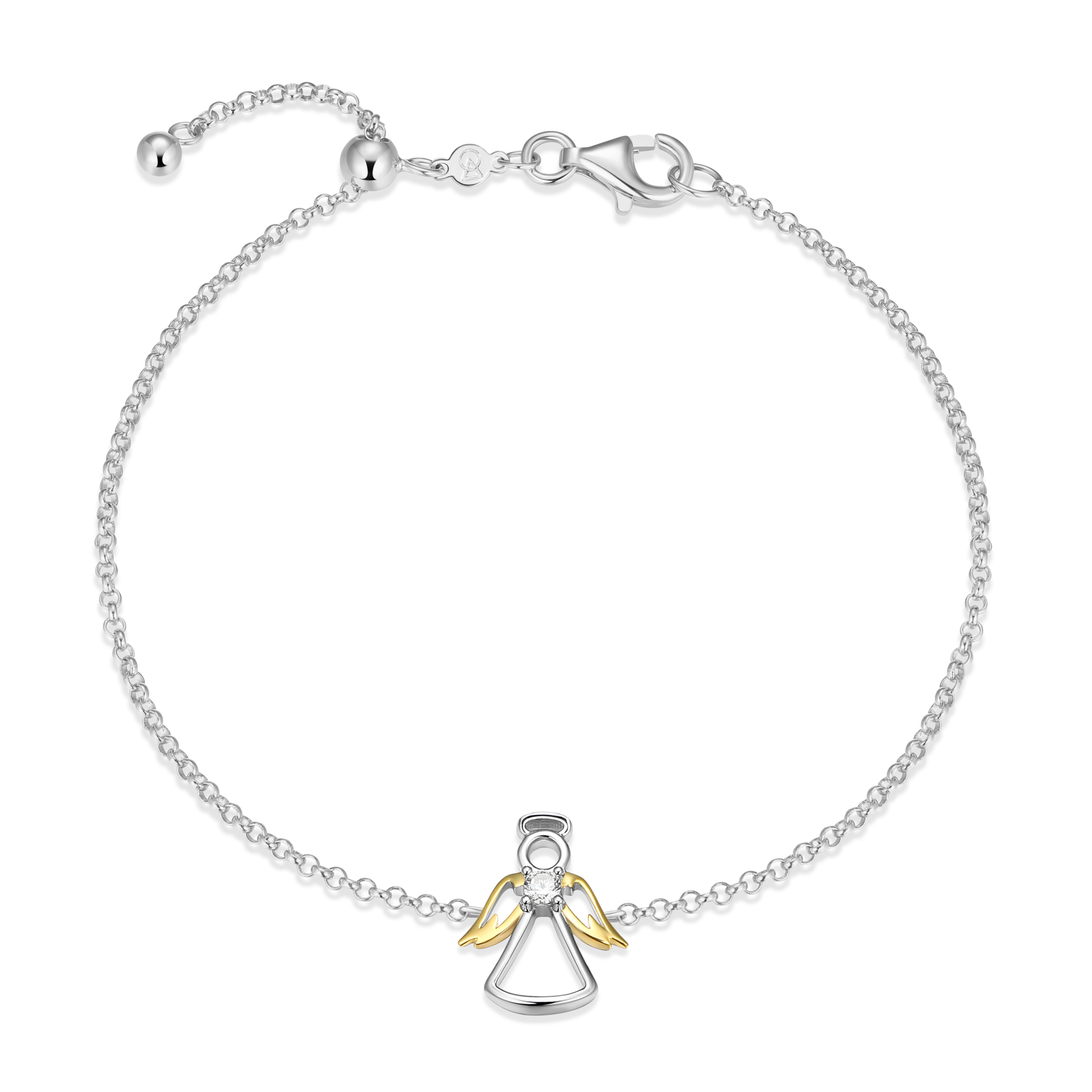 Angel Pendant Lab-Created Diamond Bolo Bracelet in Rhodium & 14K Gold-Plated Sterling Silver | M by Monte Luna