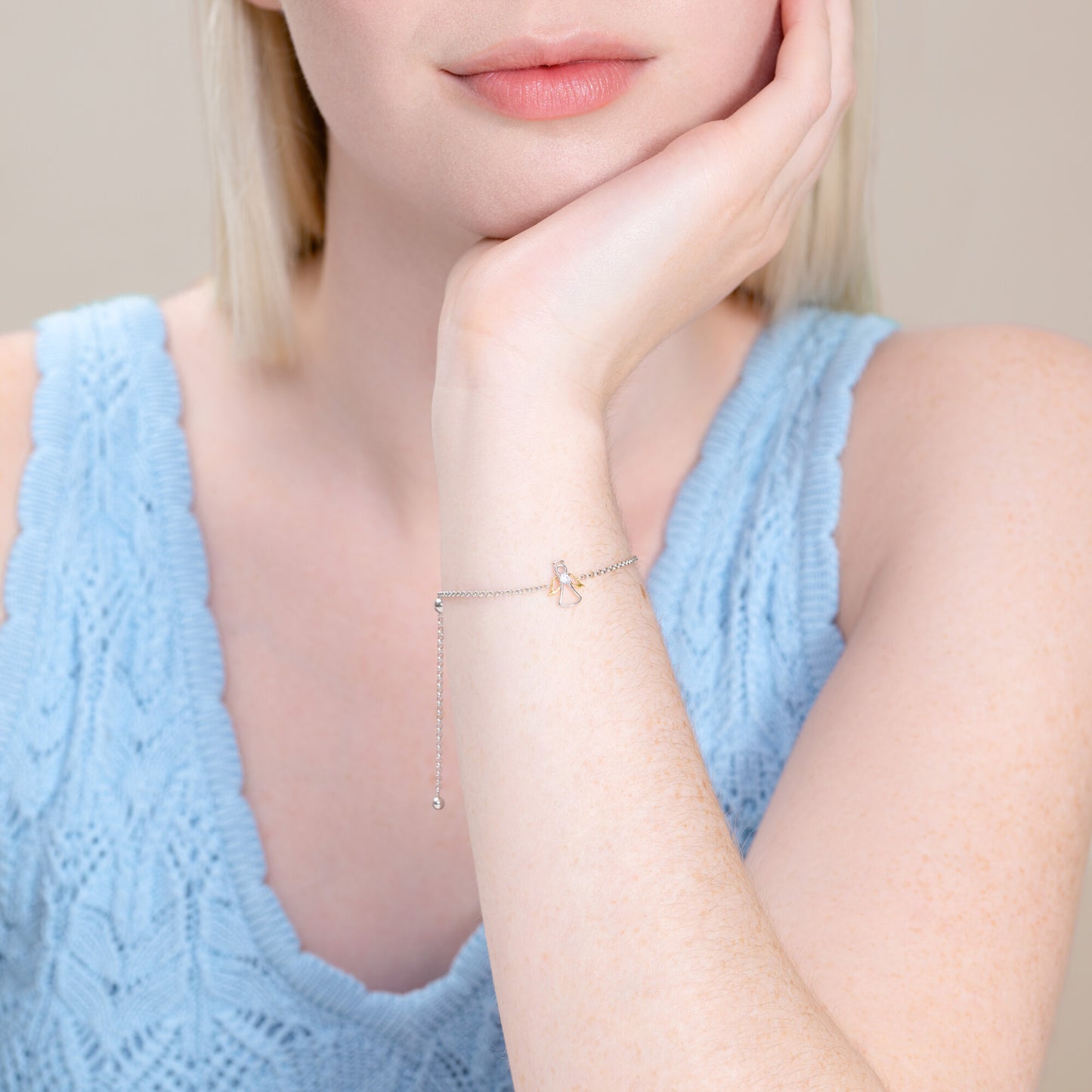 Angel Pendant Lab-Created Diamond Bolo Bracelet in Rhodium & 14K Gold-Plated Sterling Silver | M by Monte Luna