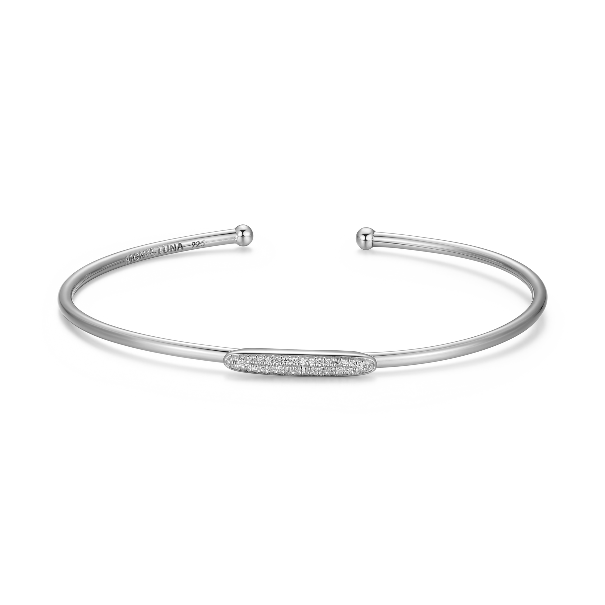 Oval Accent Pave Flex Cuff Bracelet in Rhodium-Plated Sterling Silver | M by Monte Luna