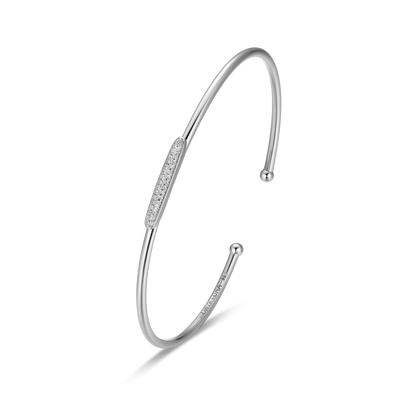 Oval Accent Pave Flex Cuff Bracelet in Rhodium-Plated Sterling Silver | M by Monte Luna