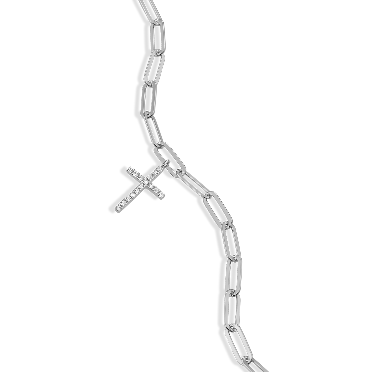 Cross Pendant Lab-Created Diamond Paperclip Bracelet in Rhodium-Plated Sterling Silver | M by Monte Luna