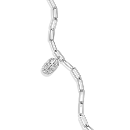 Cross Tag Pendant Lab-Created Diamond Paperclip Bracelet in Rhodium-Plated Sterling Silver | M by Monte Luna