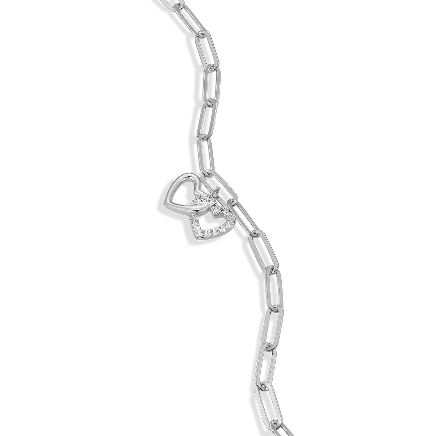 Twin Heart Pendant Lab-Created Diamond Paperclip Bracelet in Rhodium-Plated Sterling Silver | M by Monte Luna