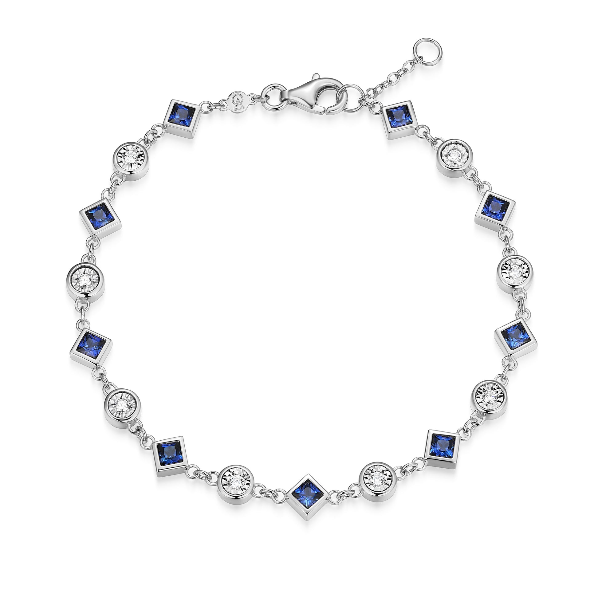 BB0255W - Lab-Created Blue Sapphire & Lab-Created Diamond Station Bracelet | m by monte luna