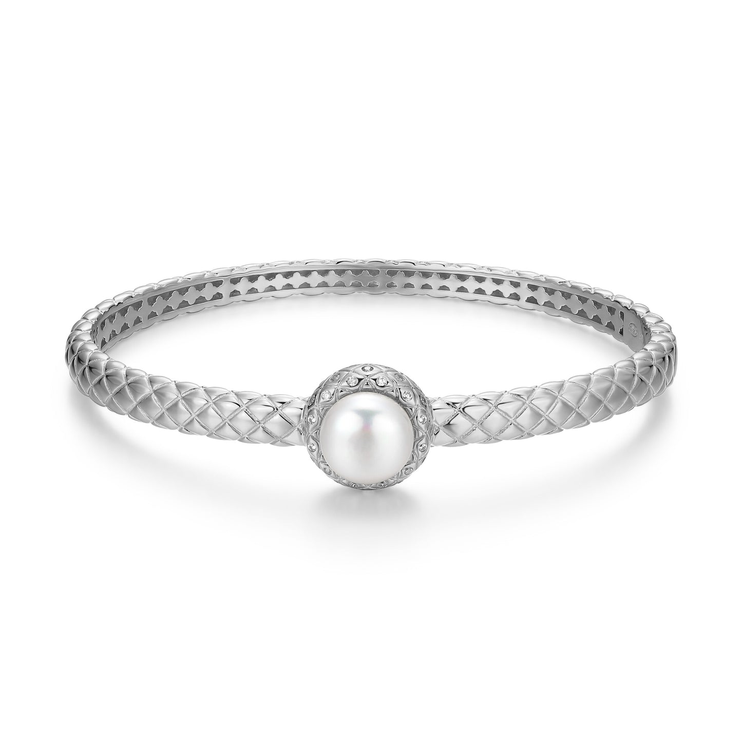 TEST BATCH 004 - Quilted Freshwater Pearl Bangle - Rhodium-Plated