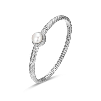 Rhodium-Plated Sterling Silver - Quilted Freshwater Pearl Bangle alternate view