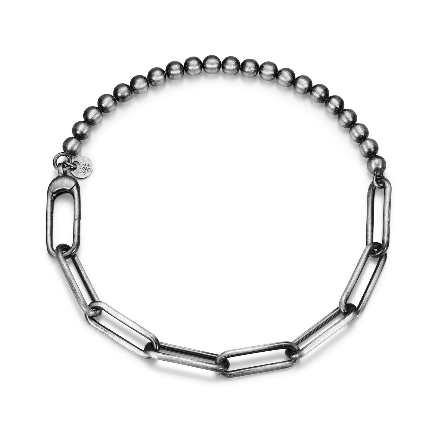 Italian Chain Brushed Gunmetal Half Paper Clip/Half Bead Bracelet - 8.5" - UB25 | ethos
