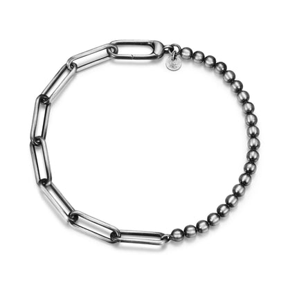 Italian Chain Brushed Gunmetal Half Paper Clip/Half Bead Bracelet - 8.5" - UB25 | ethos