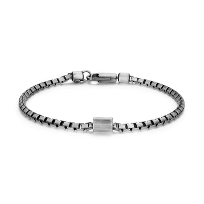 Italian Chain Brushed Gunmetal Box Chain Bracelet with Barrel Clasp - 8.5" - UB27 | ethos