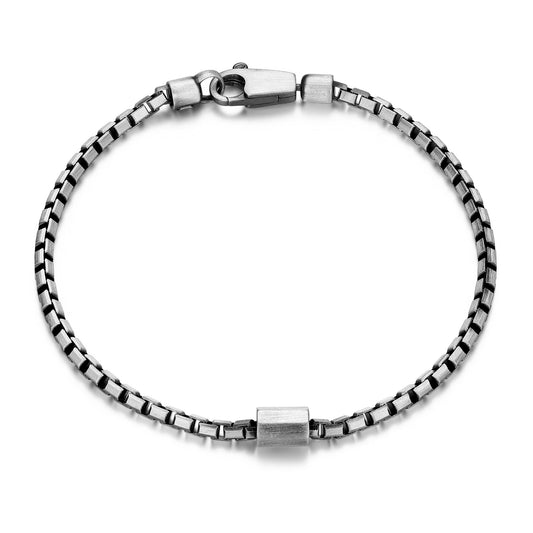 Italian Chain Brushed Gunmetal Box Chain Bracelet with Barrel Clasp - 8.5" - UB27 | ethos