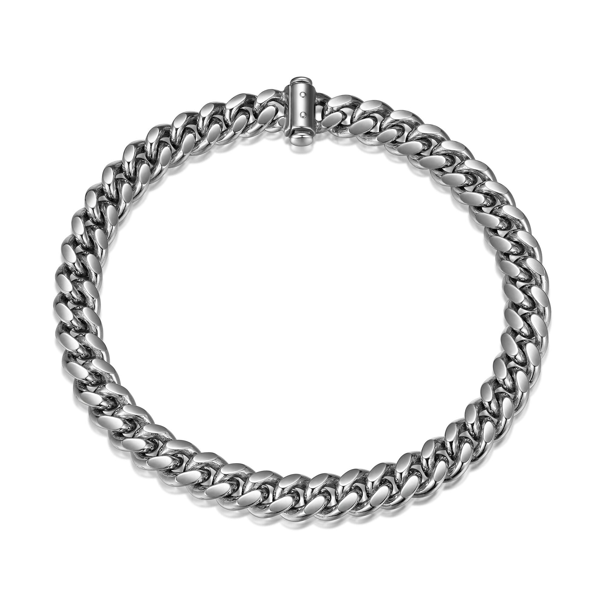 Italian Chain Rhodium Plated Oval Curb Bracelet with Push Lock - 8.5" - UB32 | ethos
