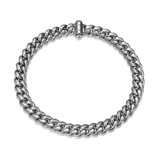 Italian Chain Rhodium Plated Oval Curb Bracelet with Push Lock - 8.5" - UB32 | ethos