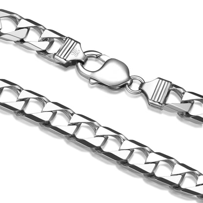 Italian Chain Rhodium Plated Square Curb Bracelet - 8.5" - UB34 | ethos