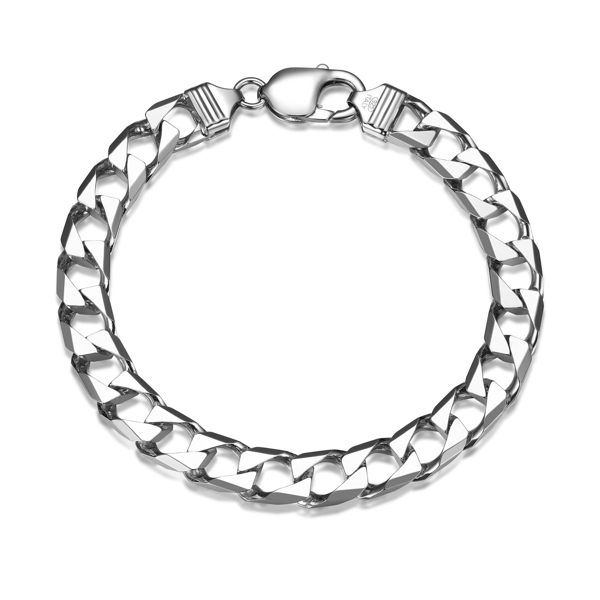 Italian Chain Rhodium Plated Square Curb Bracelet - 8.5" - UB34 | ethos
