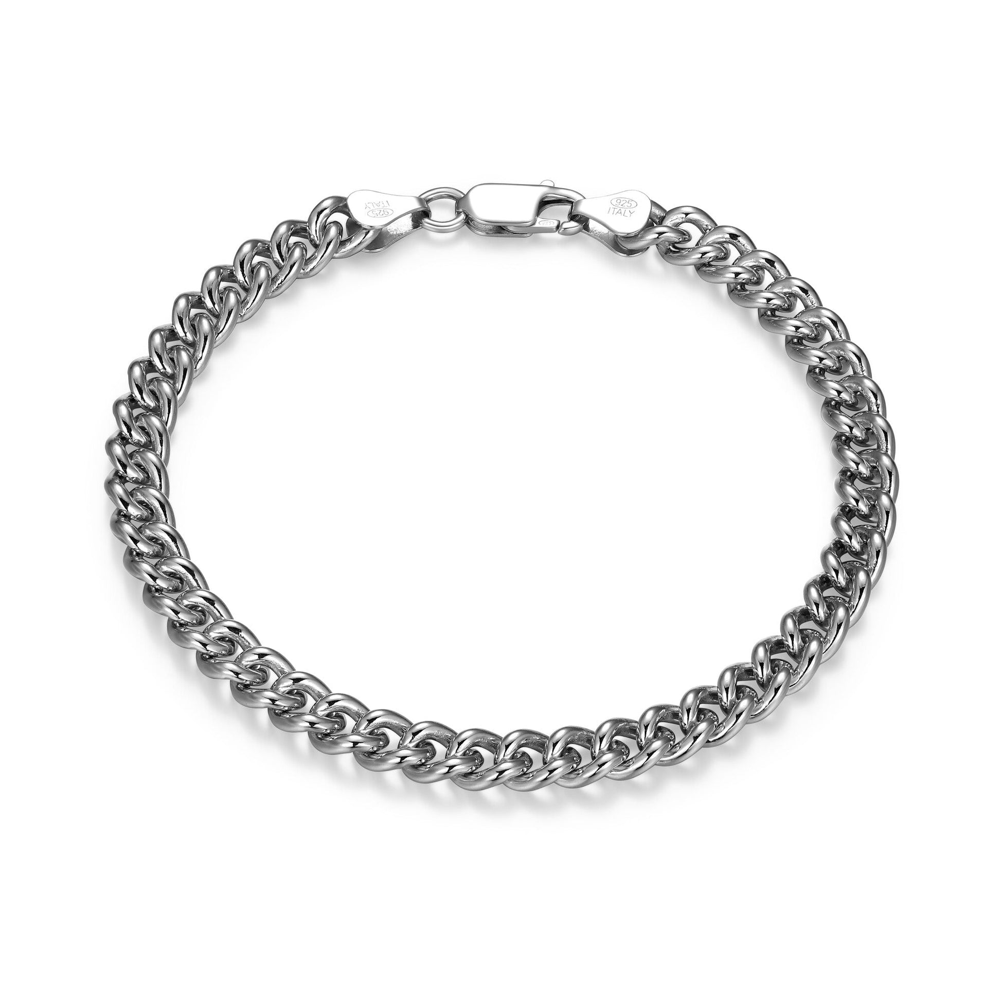 Italian Chain Rhodium Plated Curb Bracelet - 8.5" - UB36 | ethos