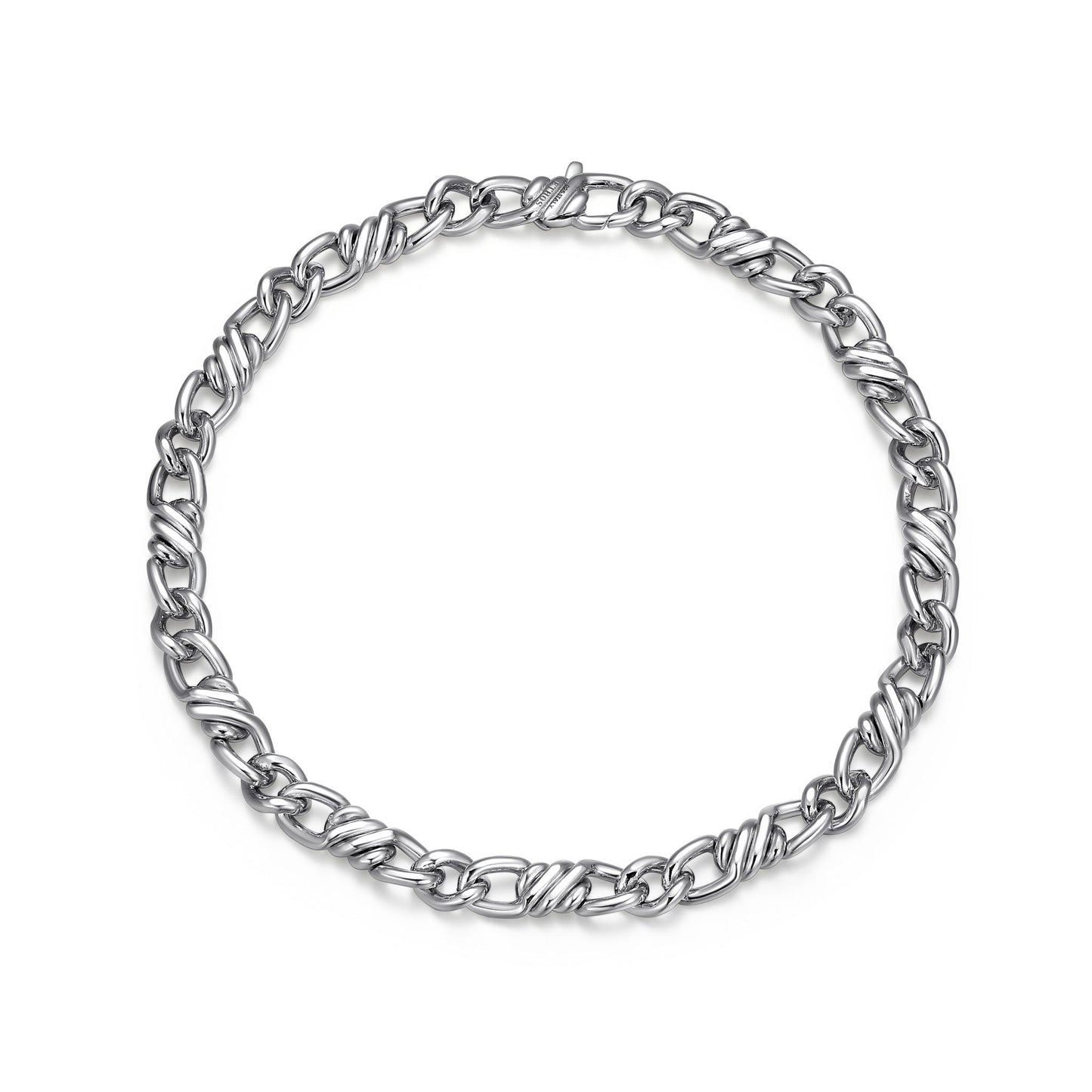 Italian Chain Rhodium Plated Flat Curb Twisted 3+1 Bracelet - 7.75" - UB0003S | ethos