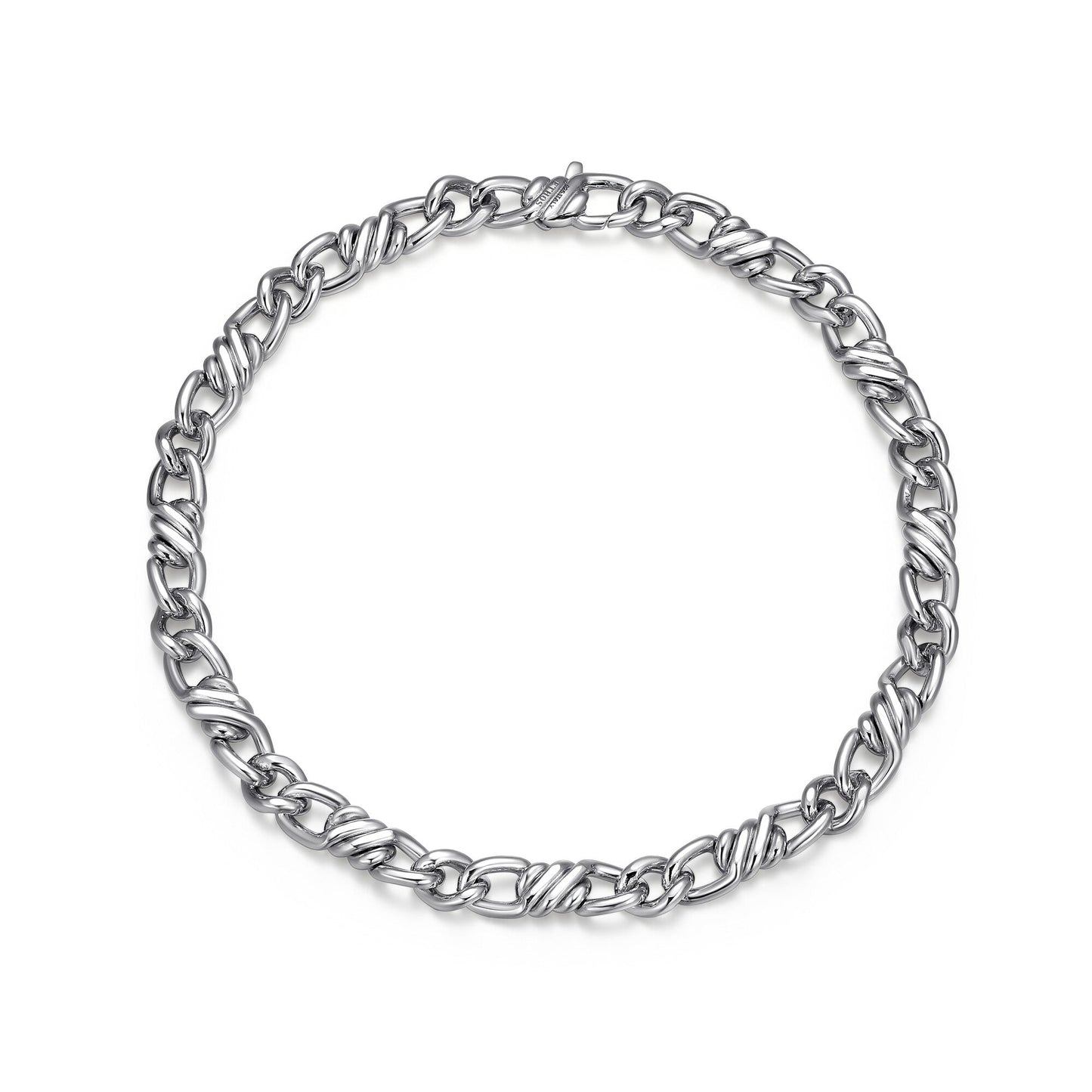 Italian Chain Rhodium Plated Flat Curb Twisted 3+1 Bracelet - 8.5" - UB0003M | ethos