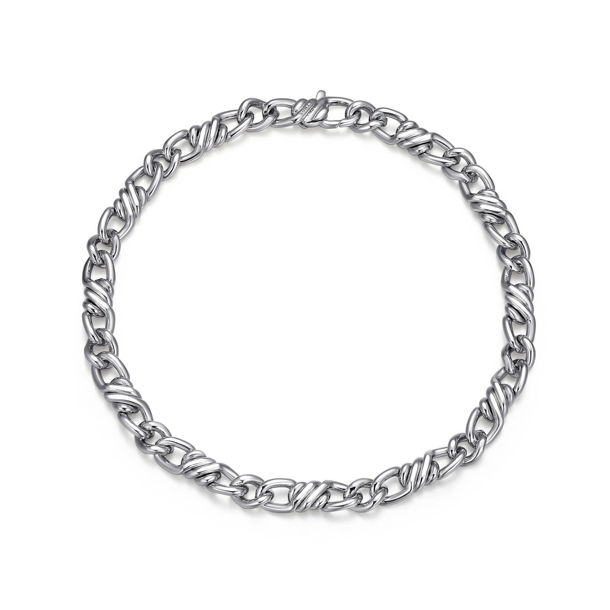 Italian Chain Rhodium Plated Flat Curb Twisted 3+1 Bracelet - 8.5" - UB0003M | ethos