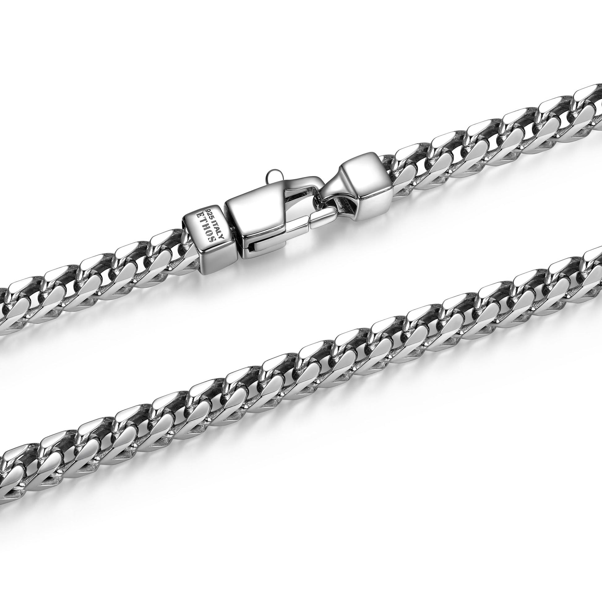 Italian Chain Rhodium Plated 4-Side Franco Chain Bracelet - 7.75" - UB0002S | ethos