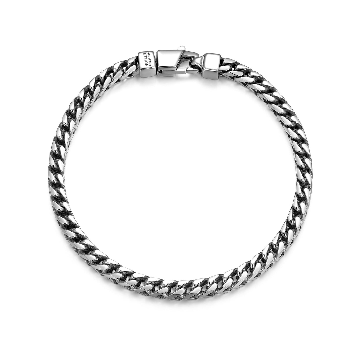 Italian Chain Rhodium Plated 4-Side Franco Chain Bracelet - 8.5" - UB0002M | ethos
