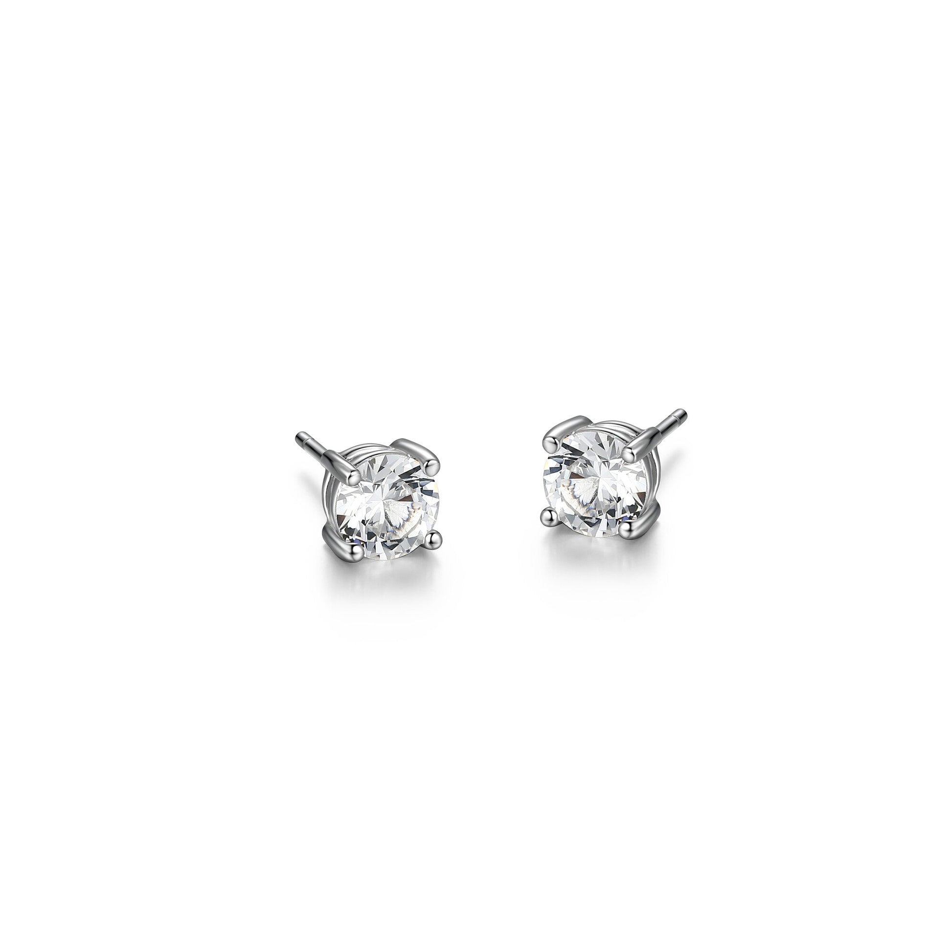Basic Rhodium Plated Sterling Silver and Created White Sapphire Stud Earrings - UE24W | ethos
