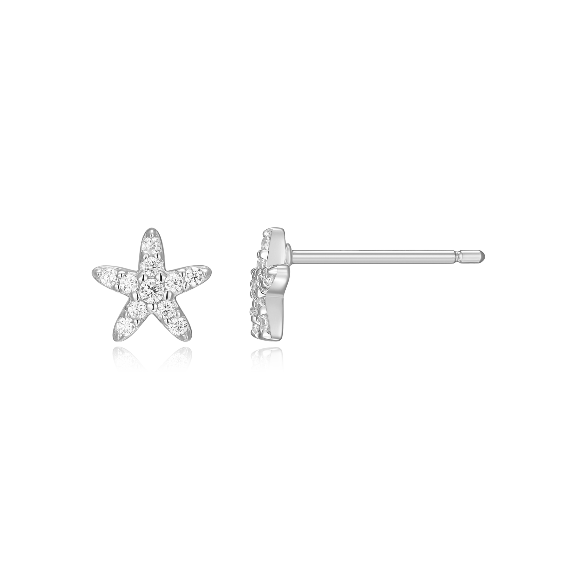 Starfish Stud Earrings in Rhodium-Plated Sterling Silver | M by Monte Luna