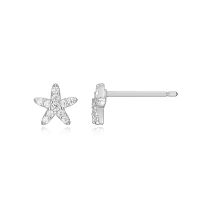 Starfish Stud Earrings in Rhodium-Plated Sterling Silver | M by Monte Luna