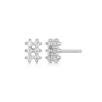 Grid Stud Earrings in Rhodium-Plated Sterling Silver | M by Monte Luna