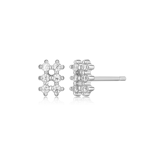 Grid Stud Earrings in Rhodium-Plated Sterling Silver | M by Monte Luna