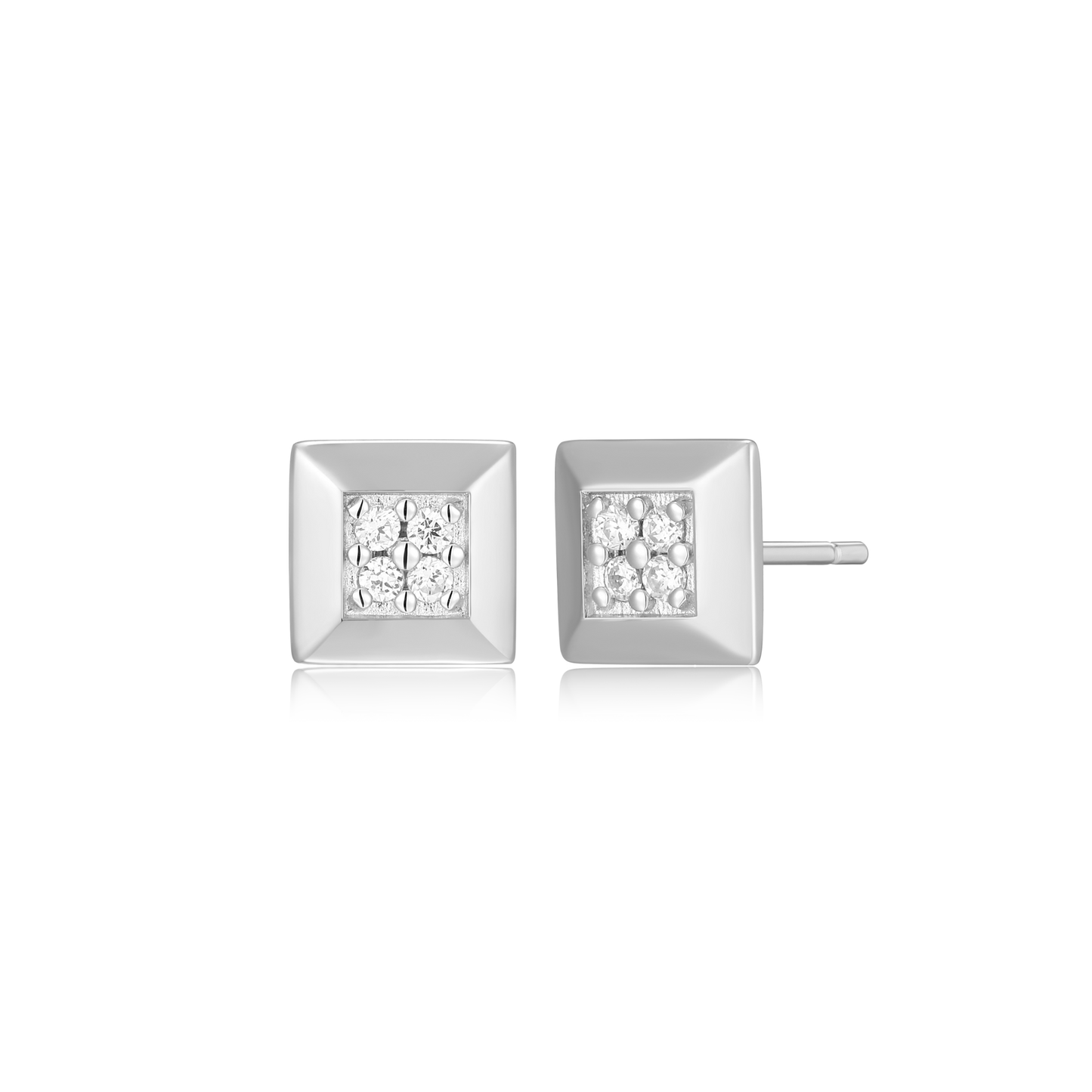 Tile Pave Stud Earrings in Rhodium-Plated Sterling Silver | M by Monte Luna