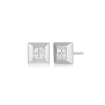 Tile Pave Stud Earrings in Rhodium-Plated Sterling Silver | M by Monte Luna