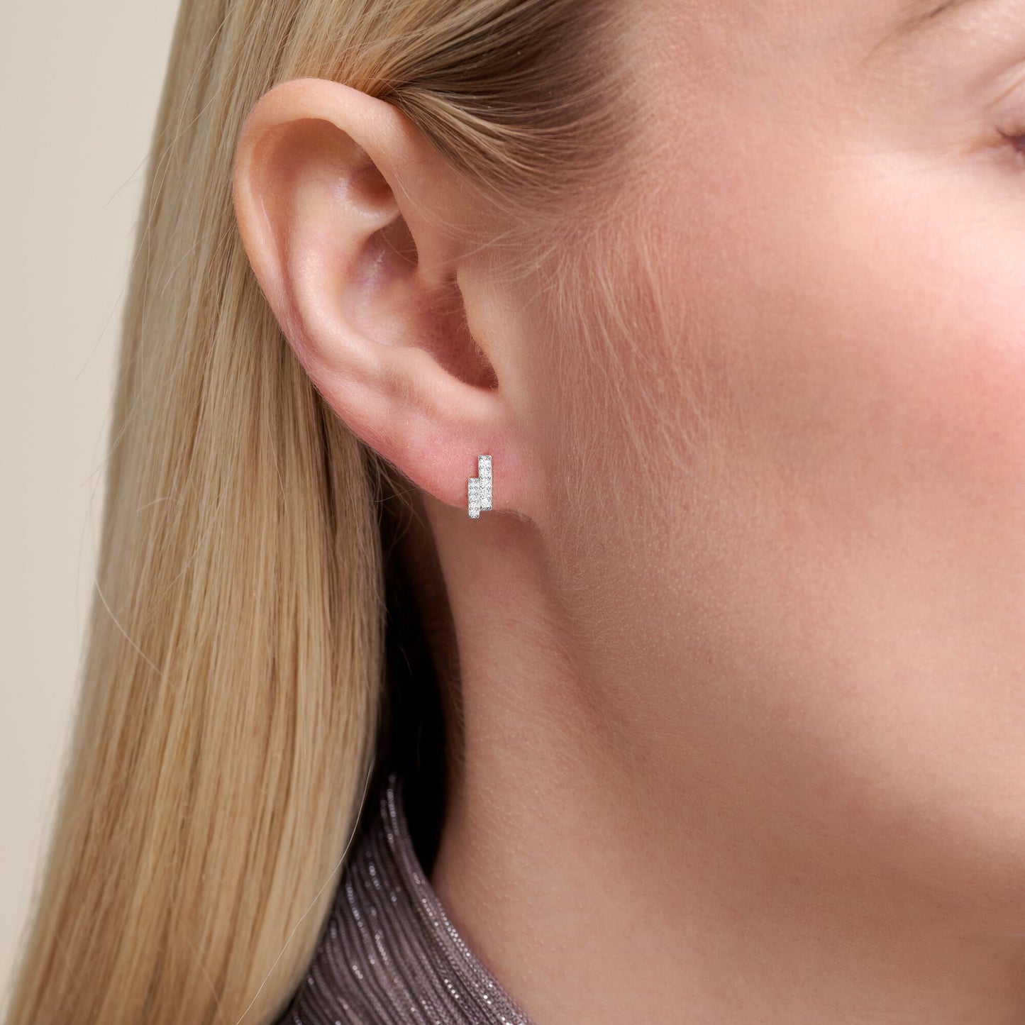 Double Bar Pave Stud Earrings in Rhodium-Plated Sterling Silver | M by Monte Luna