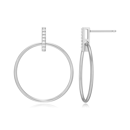 Front Hoop Stud Earrings in Rhodium-Plated Sterling Silver | M by Monte Luna