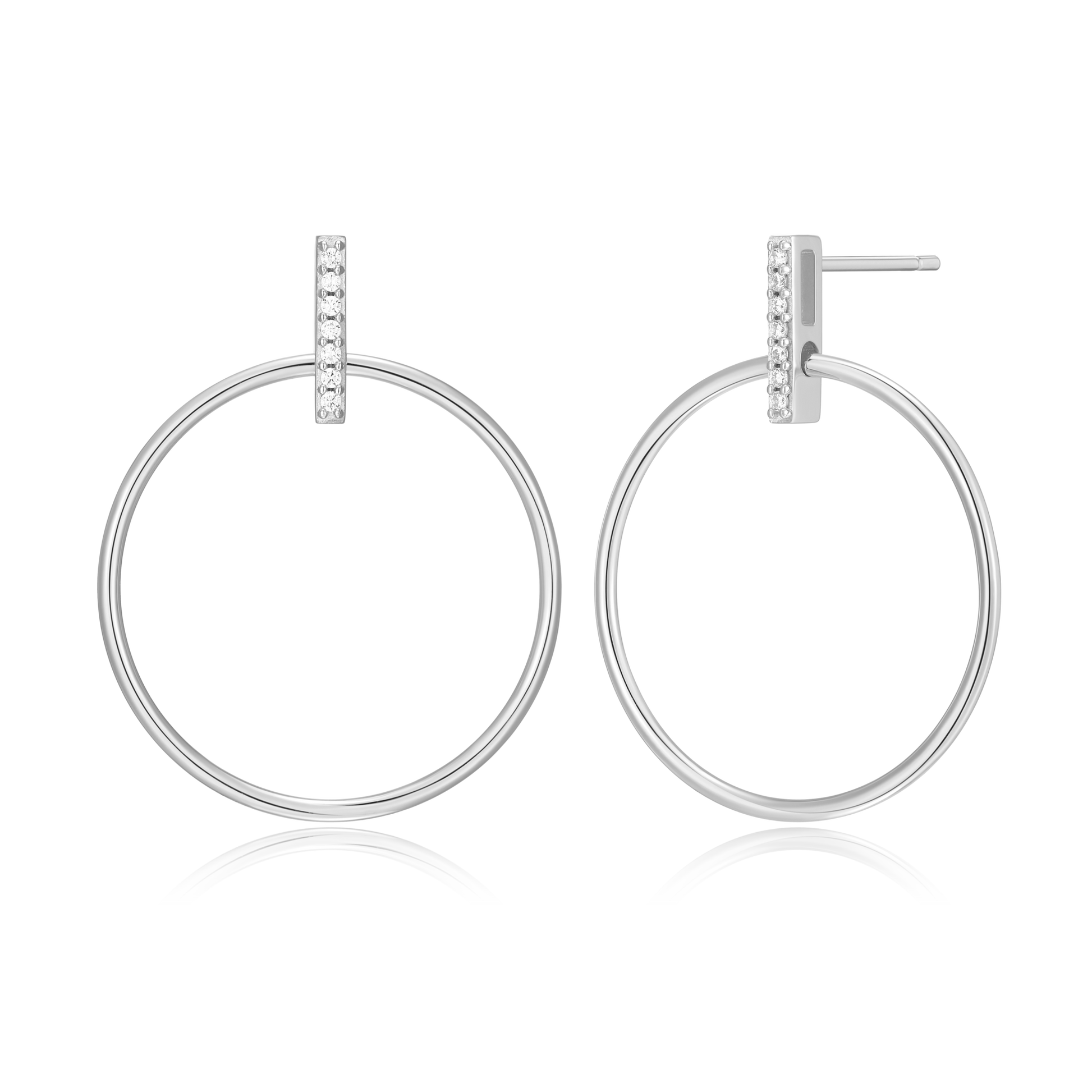 Front Hoop Stud Earrings in Rhodium-Plated Sterling Silver | M by Monte Luna