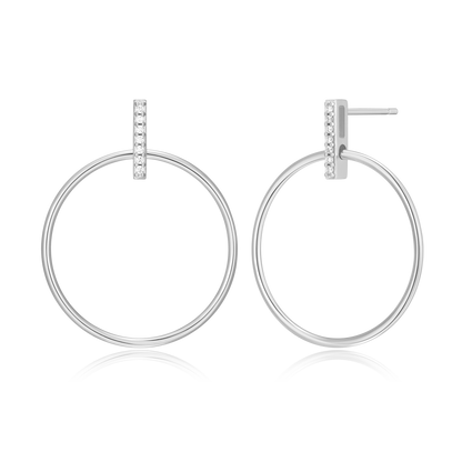 Front Hoop Stud Earrings in Rhodium-Plated Sterling Silver | M by Monte Luna
