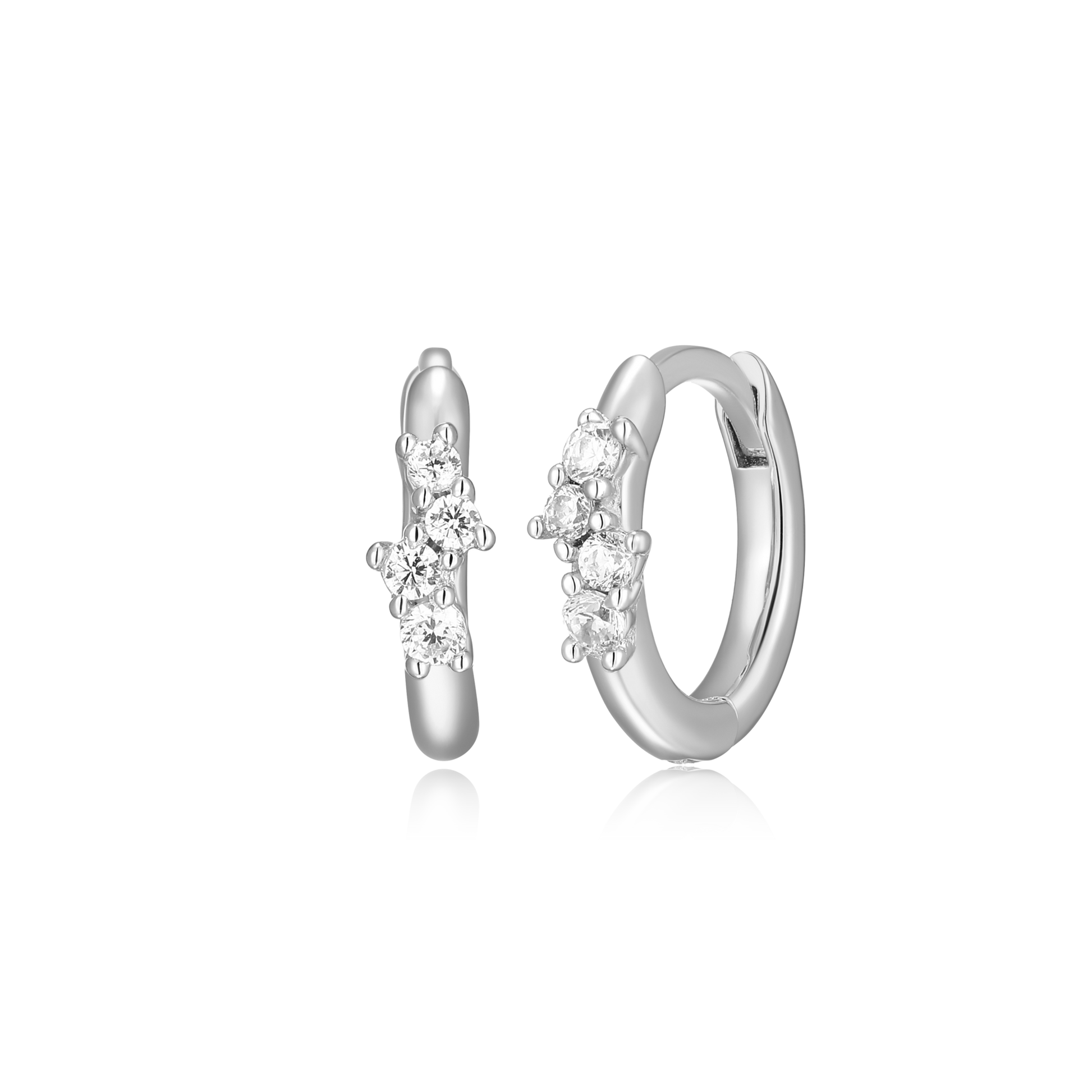 Petite Scattered Lab-Created Huggie Earrings in Rhodium-Plated Sterling Silver | M by Monte Luna