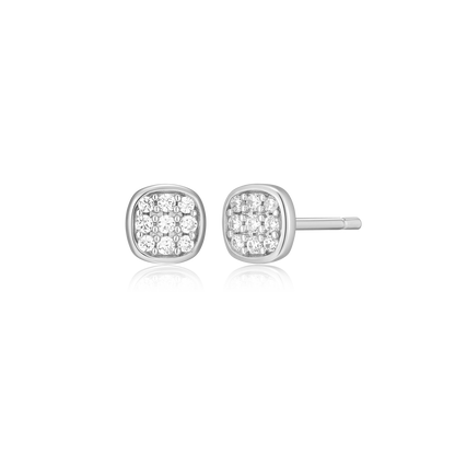Cushion Pave Stud Earrings in Rhodium-Plated Sterling Silver | M by Monte Luna
