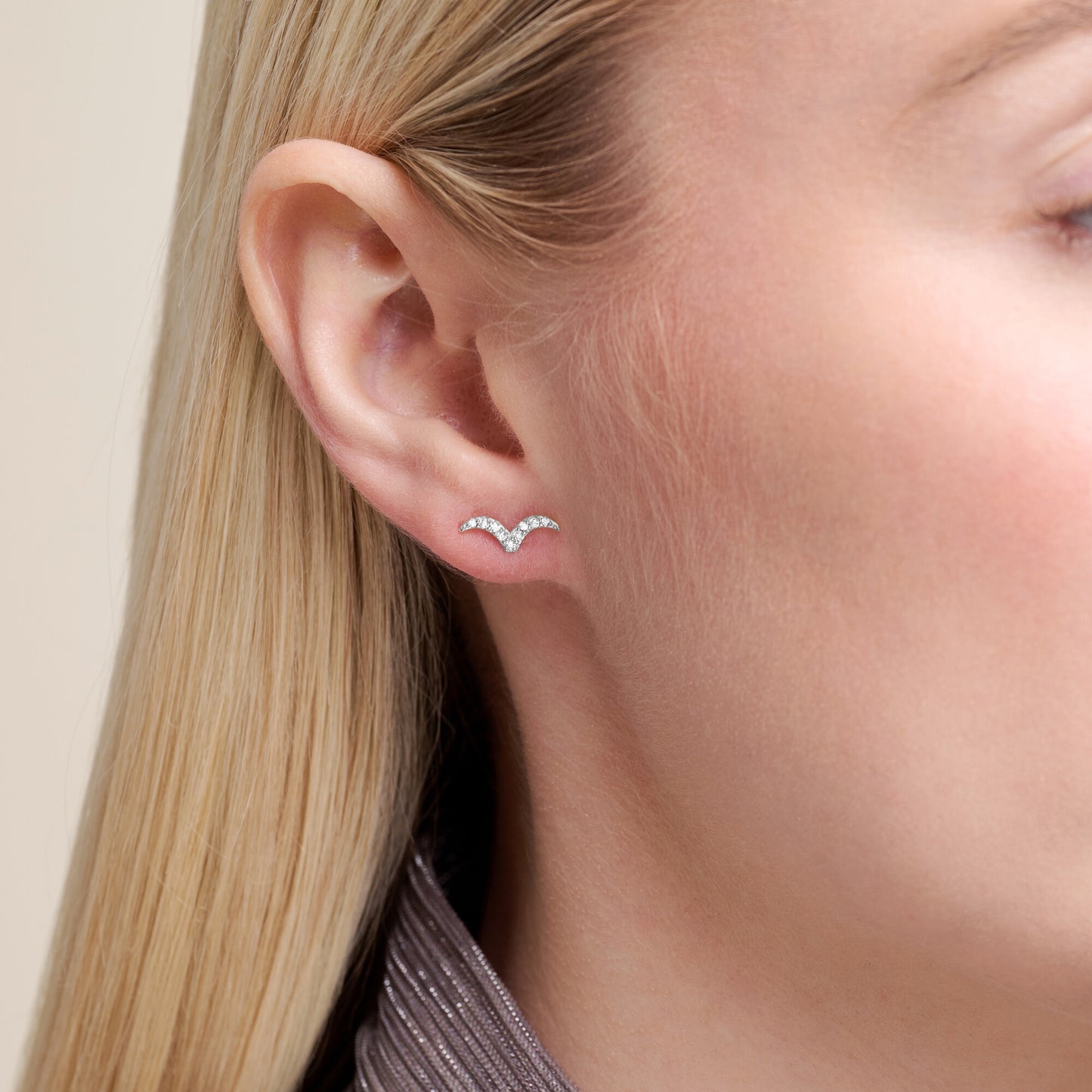 Flying V Stud Earrings in Rhodium-Plated Sterling Silver | M by Monte Luna