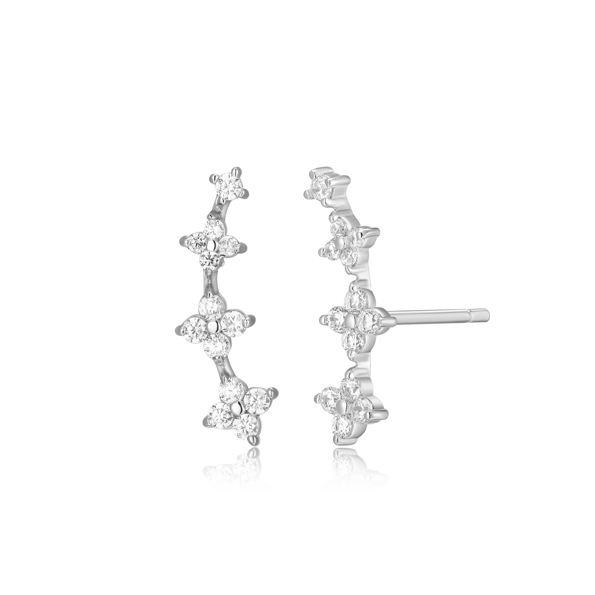 Floral Climber Stud Earrings in Rhodium-Plated Sterling Silver | M by Monte Luna