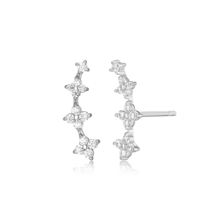 Floral Climber Stud Earrings in Rhodium-Plated Sterling Silver | M by Monte Luna