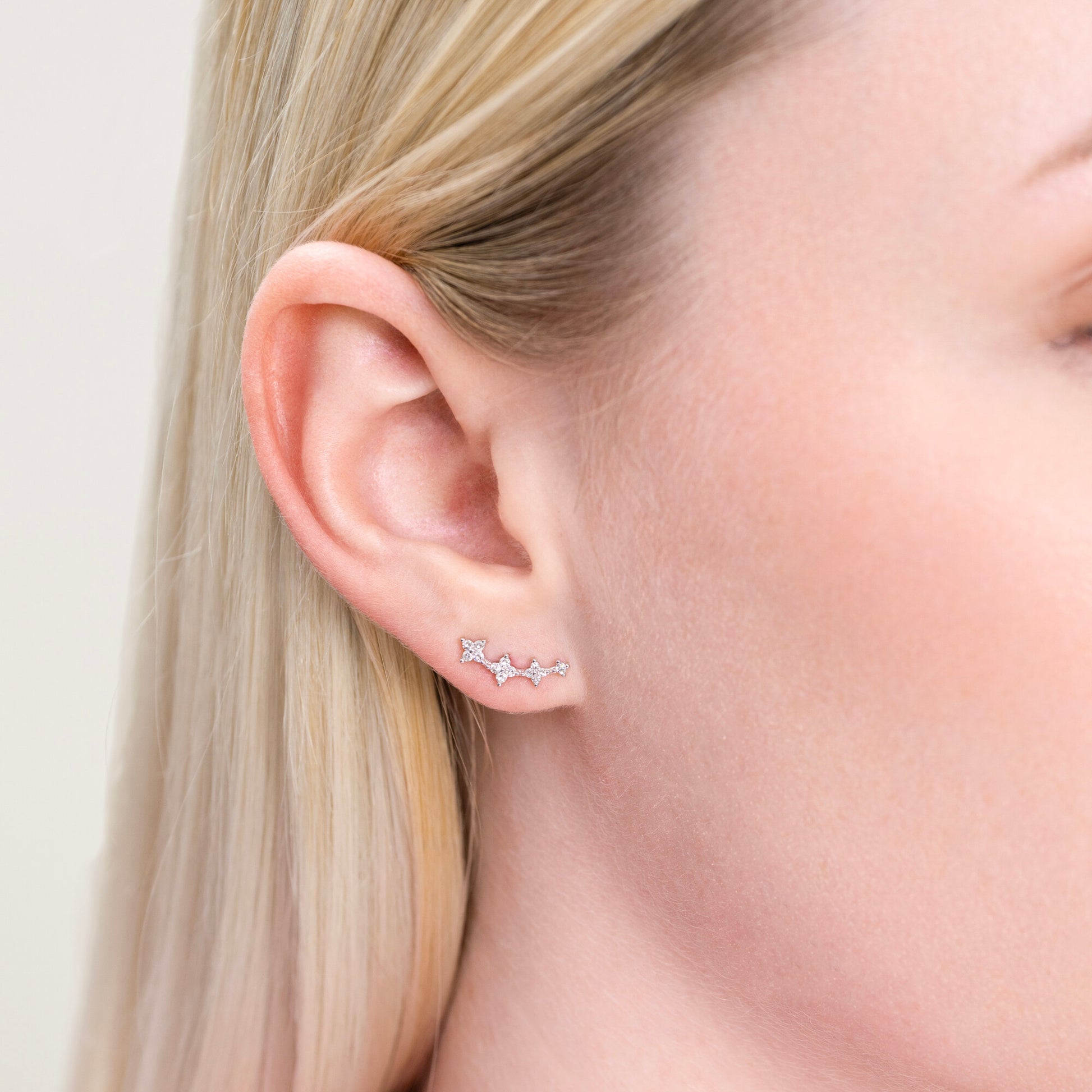 Floral Climber Stud Earrings in Rhodium-Plated Sterling Silver | M by Monte Luna