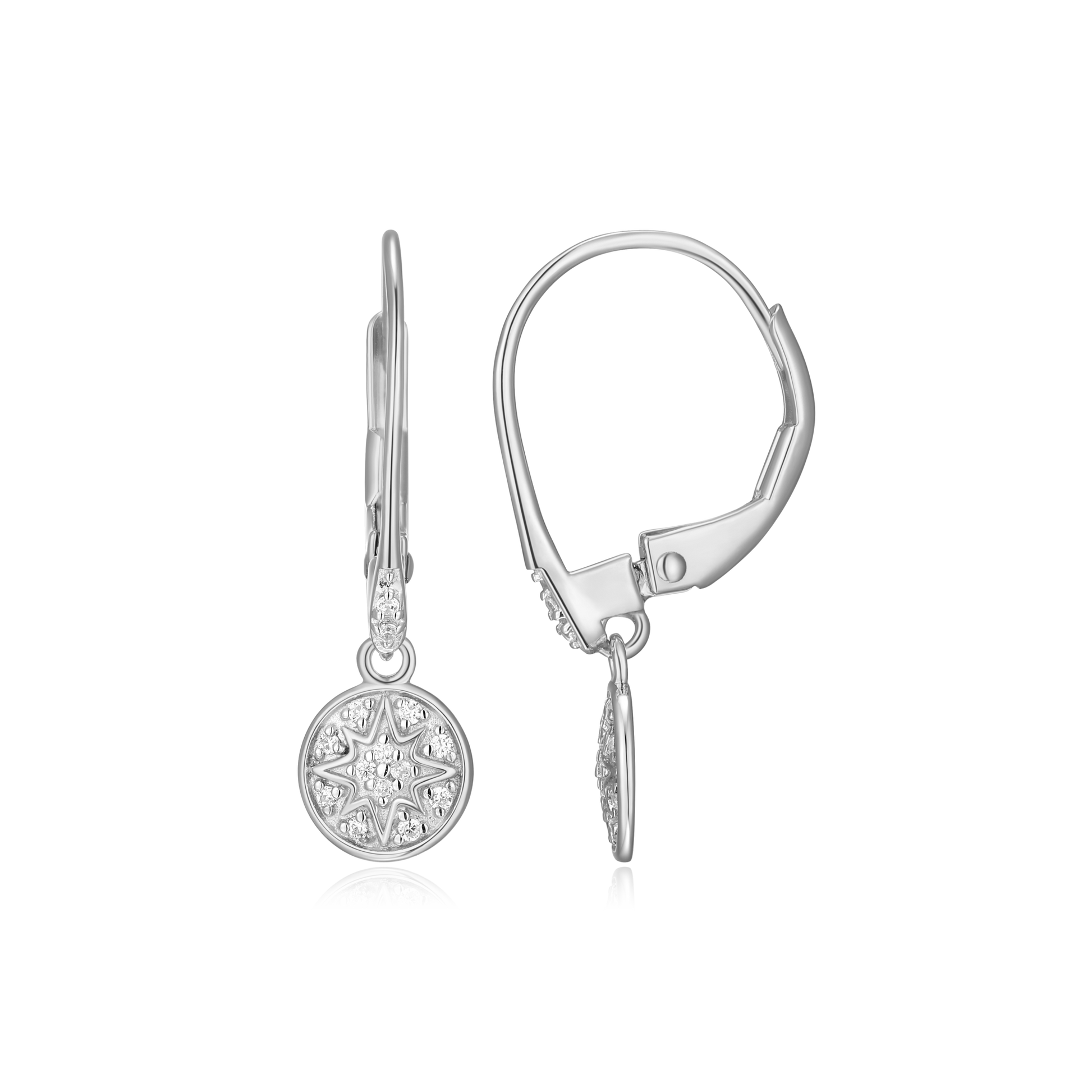 Round Pave Leverback Earrings in Rhodium-Plated Sterling Silver | M by Monte Luna