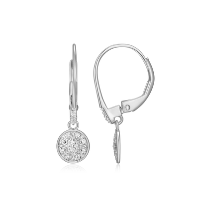 Round Pave Leverback Earrings in Rhodium-Plated Sterling Silver | M by Monte Luna