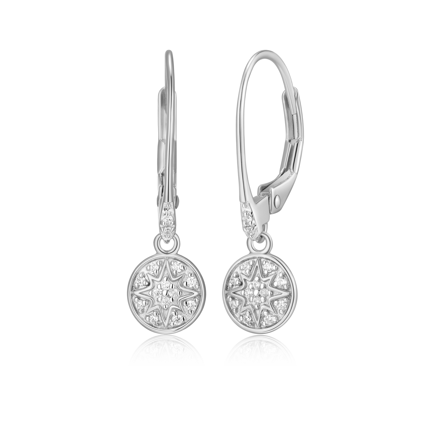 Round Pave Leverback Earrings in Rhodium-Plated Sterling Silver | M by Monte Luna
