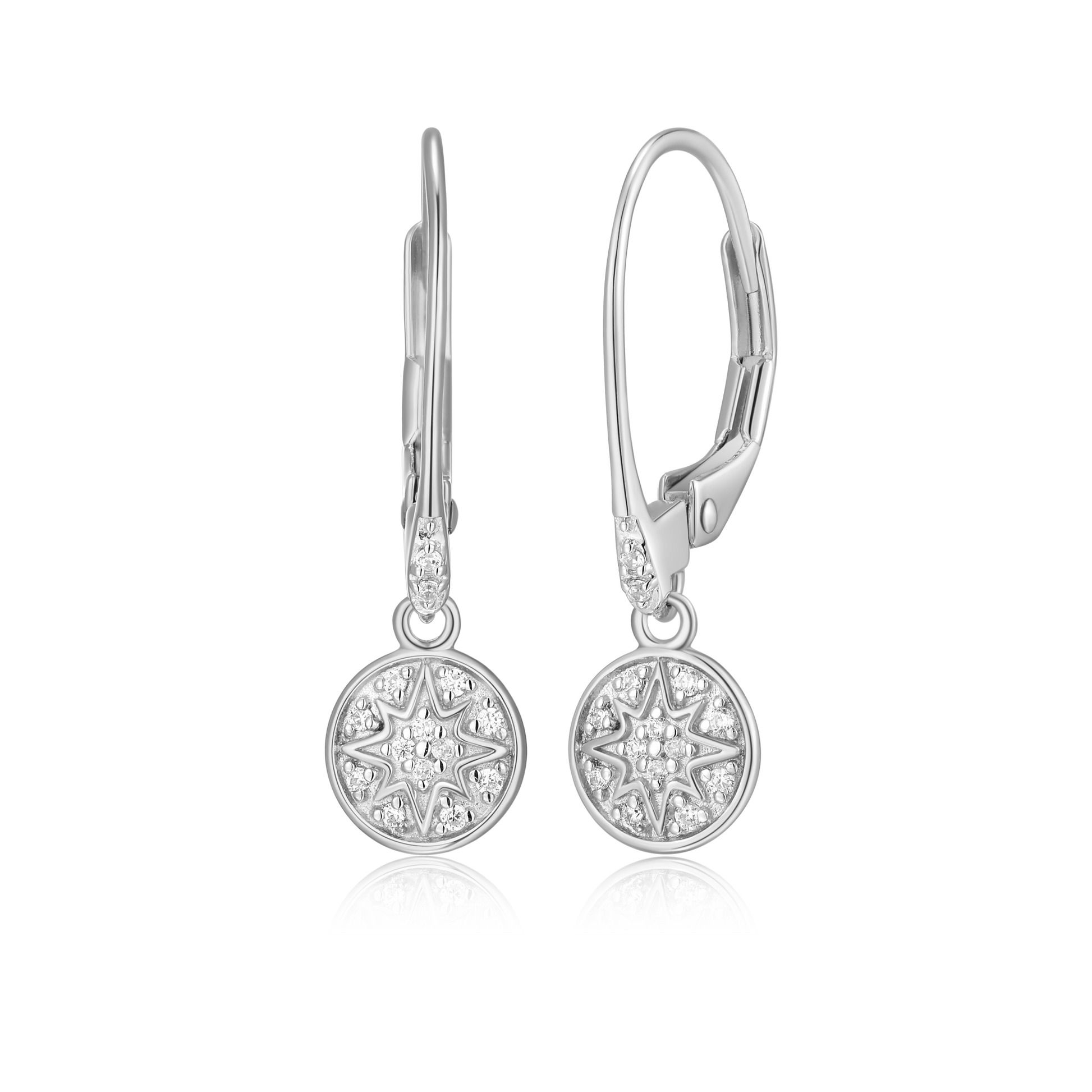 Round Pave Leverback Earrings in Rhodium-Plated Sterling Silver | M by Monte Luna