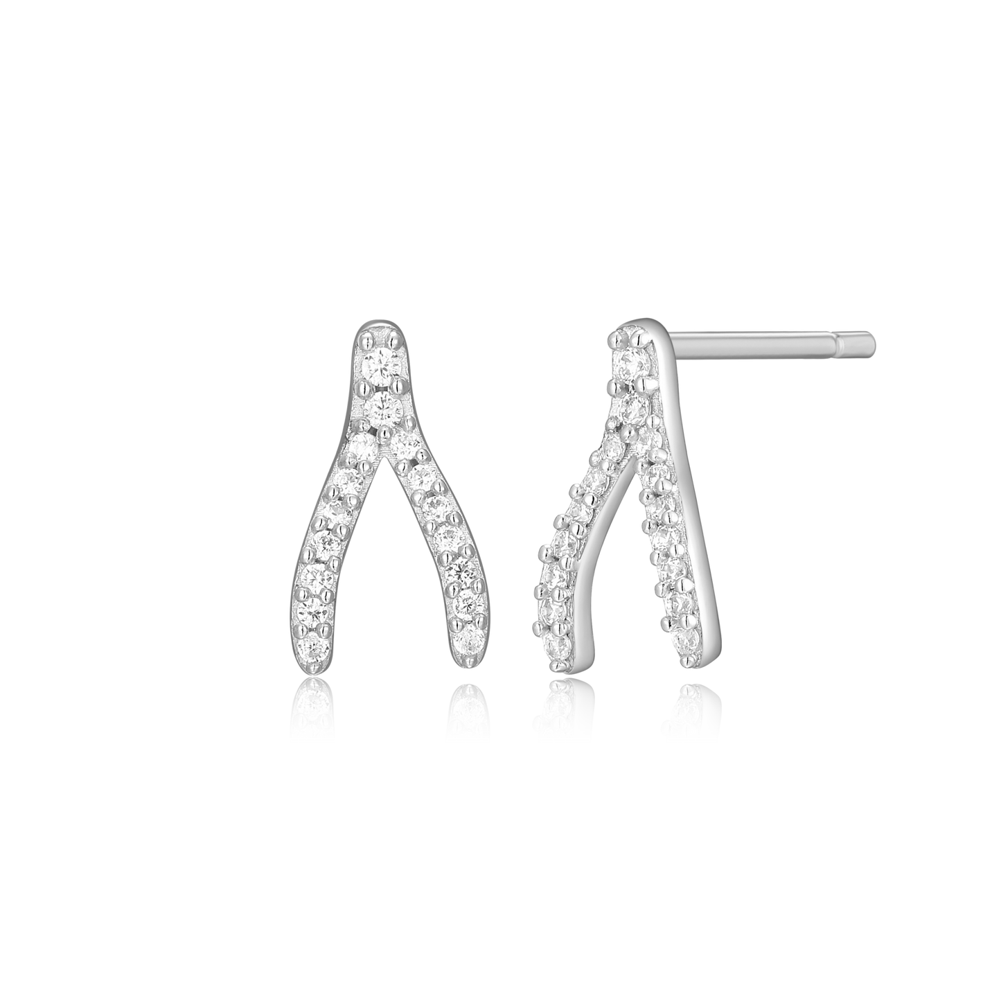 Wishbone Stud Earrings in Rhodium-Plated Sterling Silver | M by Monte Luna