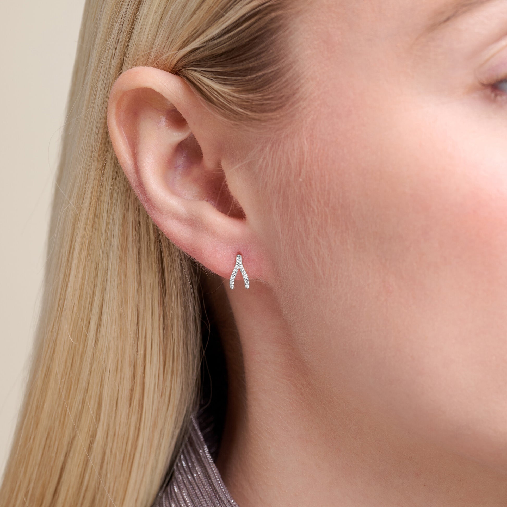 Wishbone Stud Earrings in Rhodium-Plated Sterling Silver | M by Monte Luna