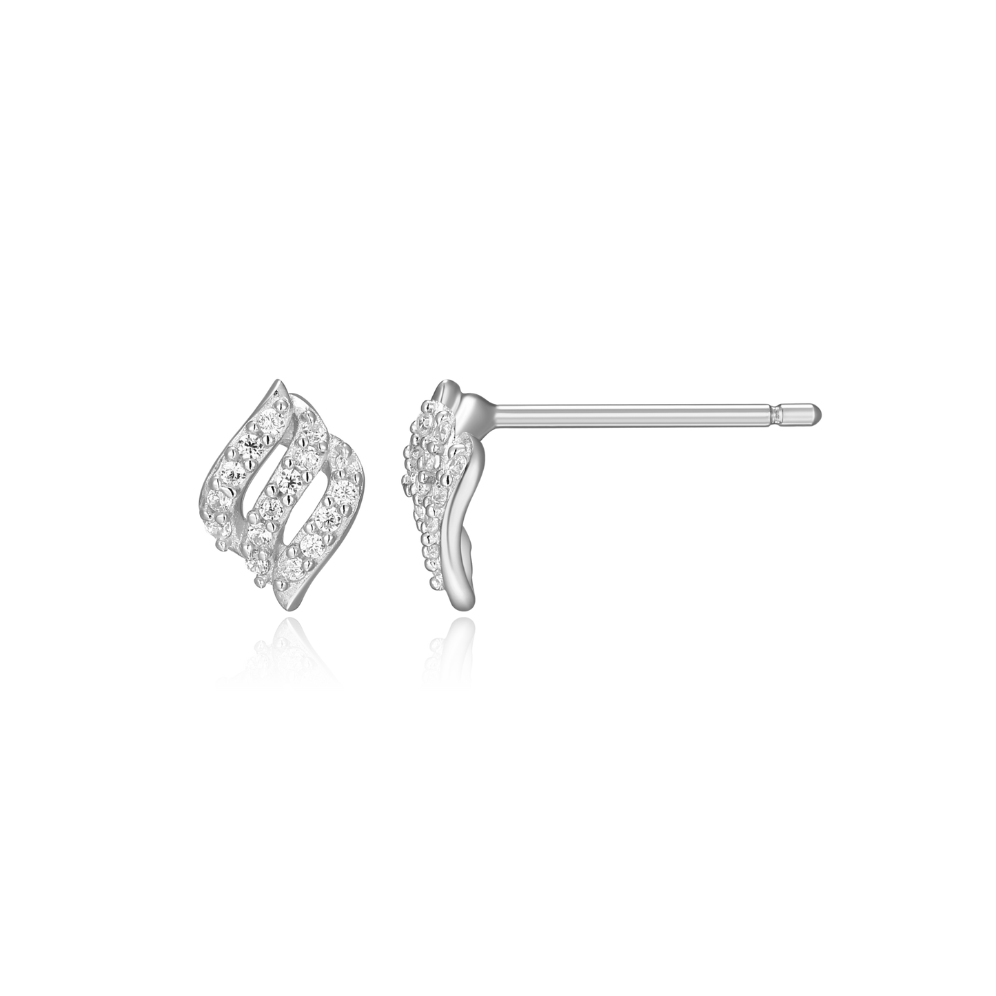 Flame Pave Stud Earrings in Rhodium-Plated Sterling Silver | M by Monte Luna