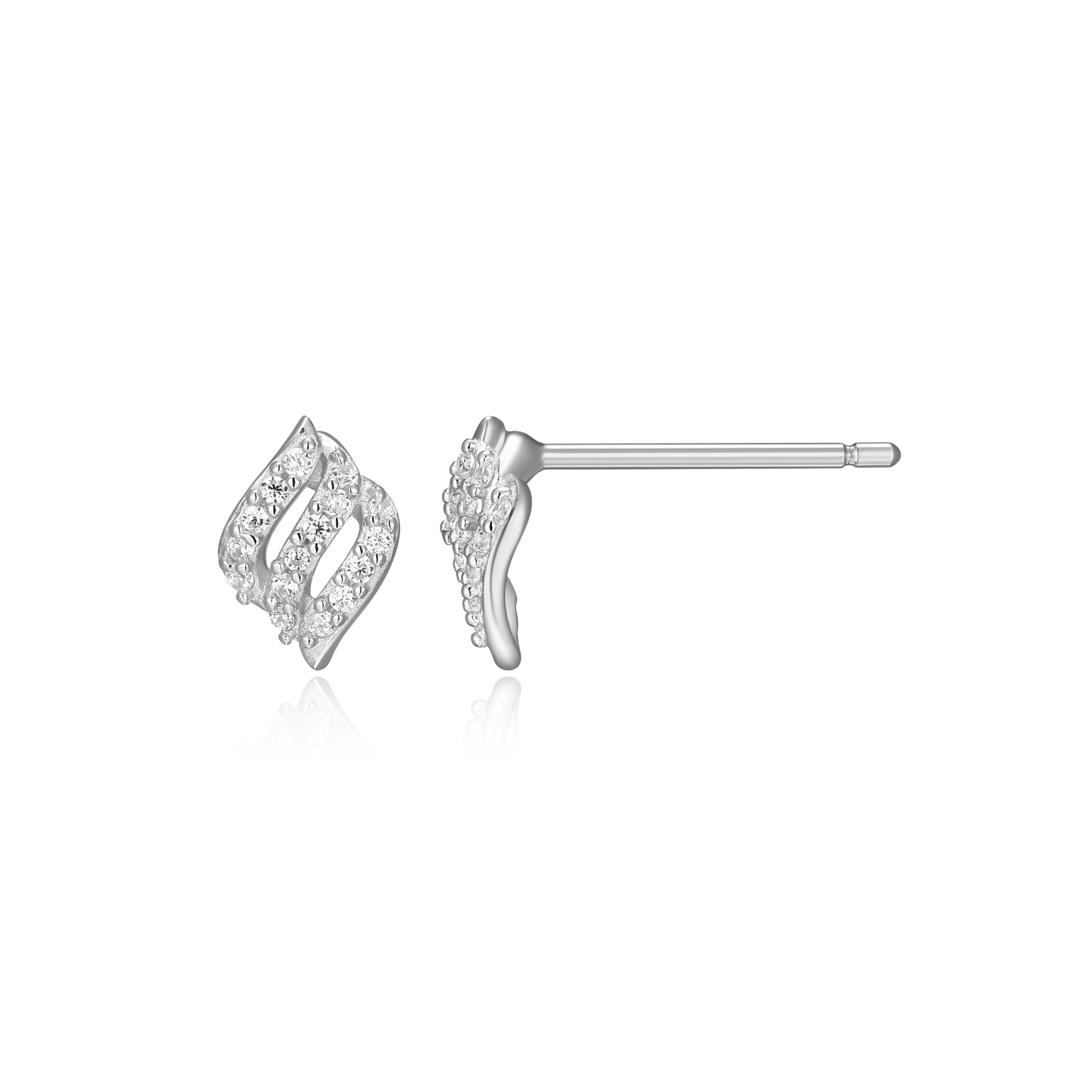 Flame Pave Stud Earrings in Rhodium-Plated Sterling Silver | M by Monte Luna